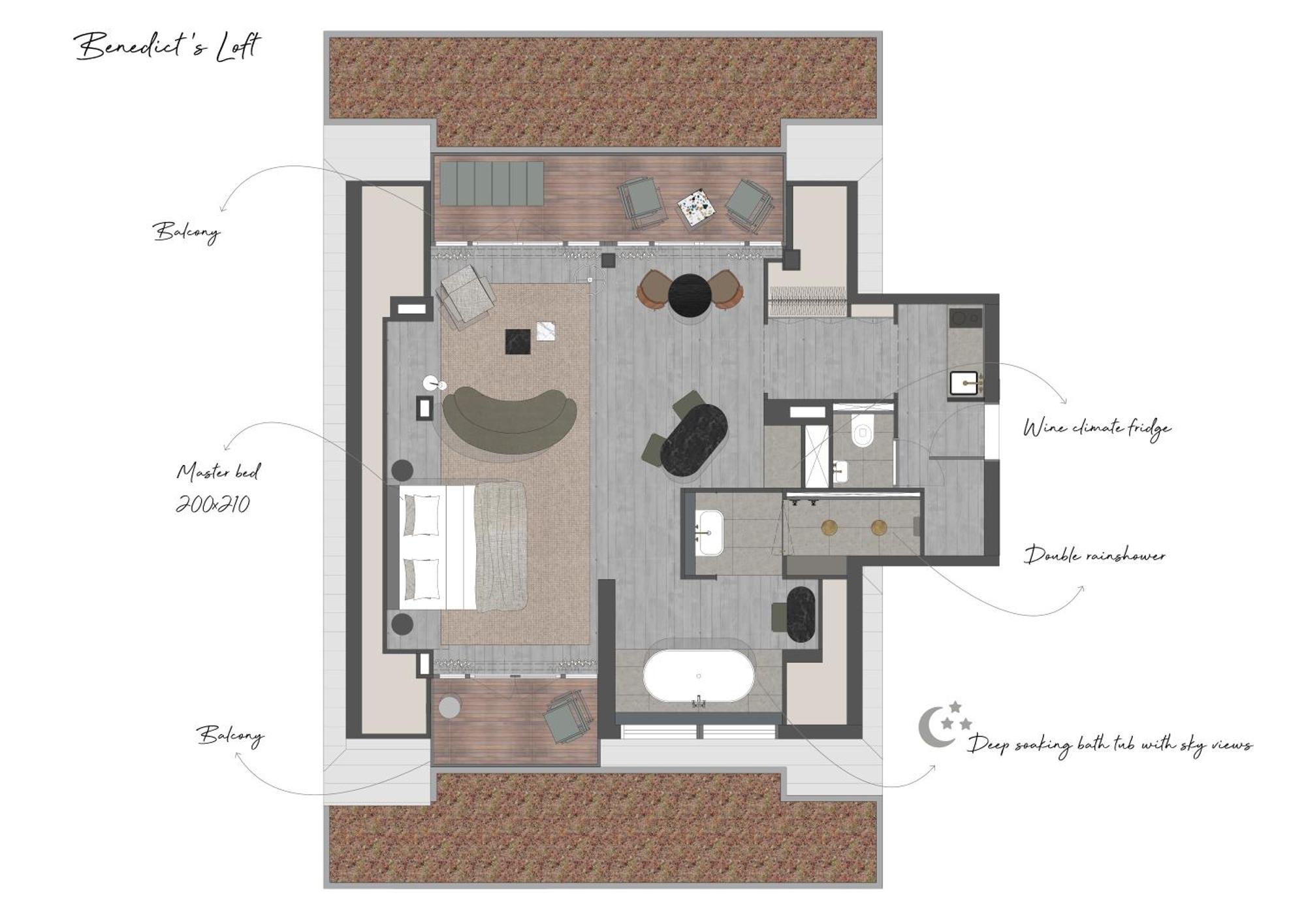 Boutique Hotel Benedict Noordwijk Pokój zdjęcie Floorplan of a typical apartment
